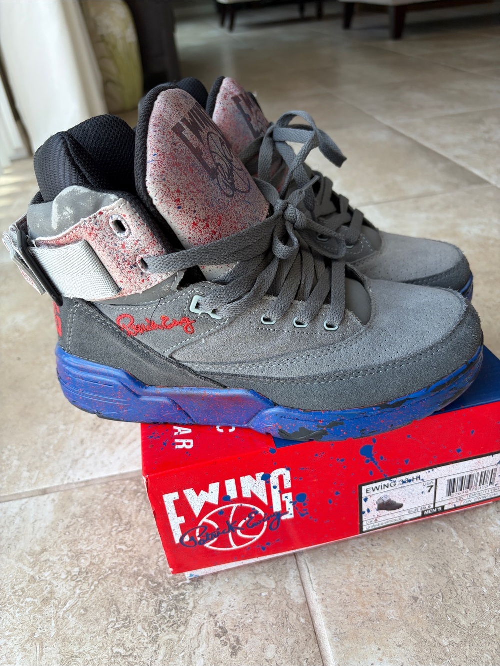 Ewing Athletics Grey & Blue High-Top Sneakers